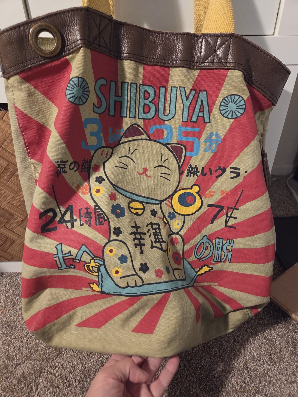 Cat Tote Bag in Red and Tan